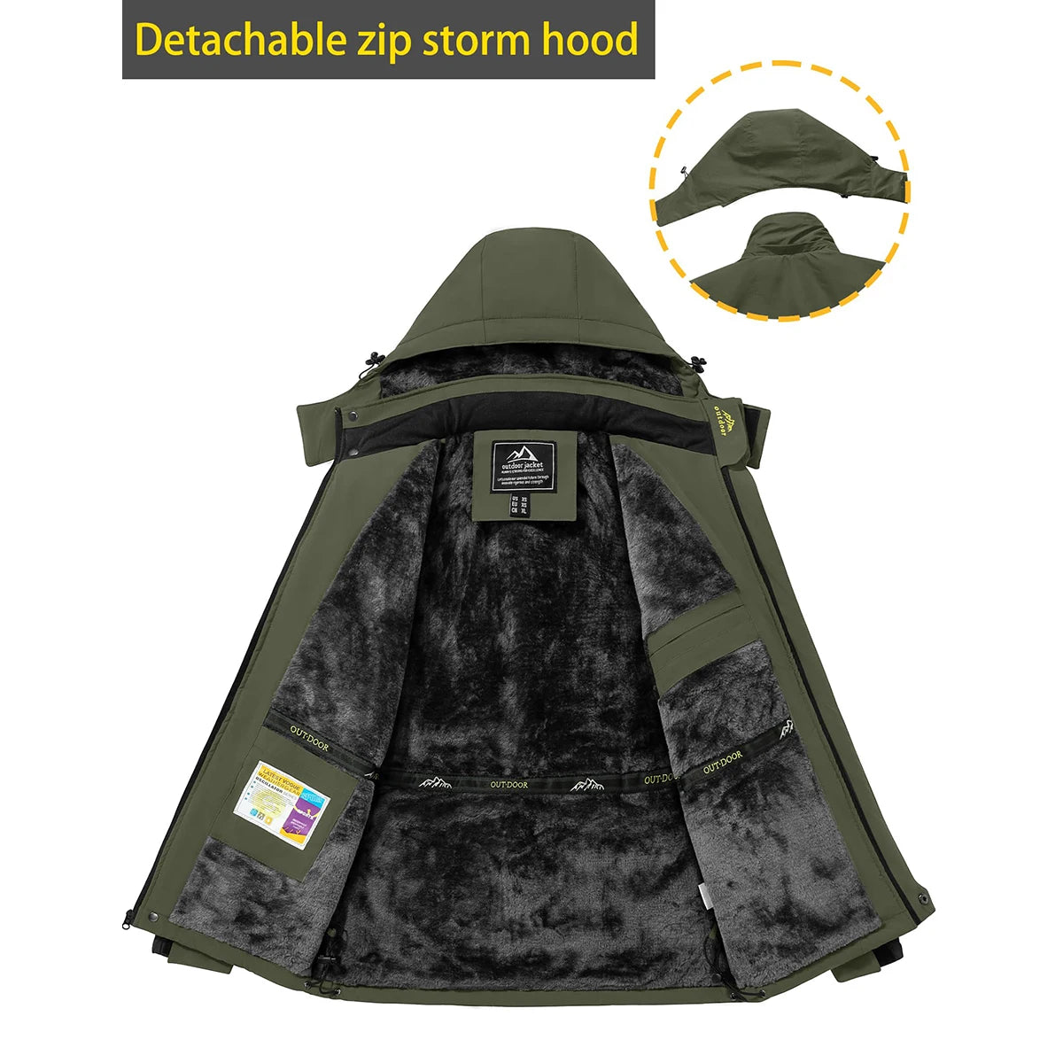 TACVASEN Men's Waterproof Ski Jacket Fleece Lining Warmth Parka Winter Snow Working Outdoors Hooded Coat Rain Shell Windbreaker