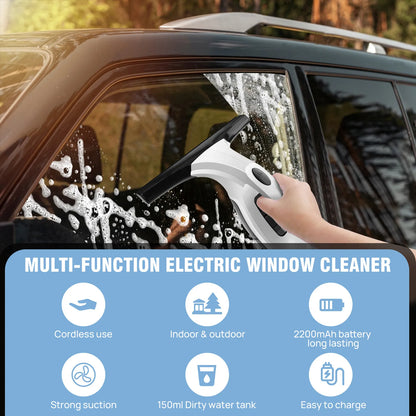 Cordless Window Vac, Rechargeable Window Vacuum Cleaner with Squeegee Head, 150ml Water Tank, Lightweight, 30 Minutes Use On One