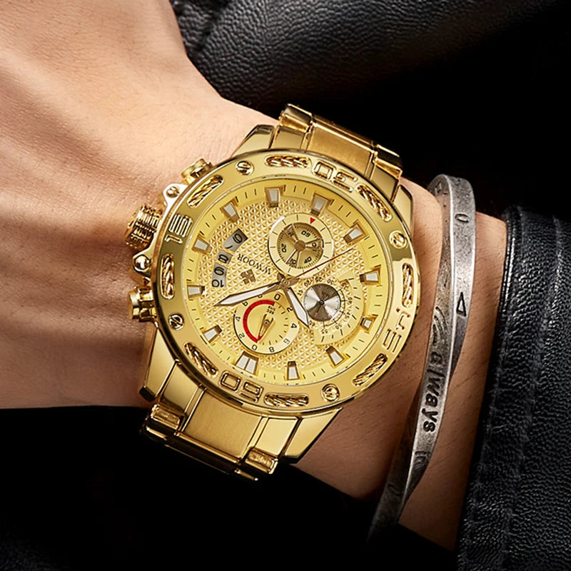 Fashion Men Watches Wwoor Top Brand Luxury Gold Full Stainless Steel Quartz Watch Waterproof Sport Chronograph Relogio Masculino