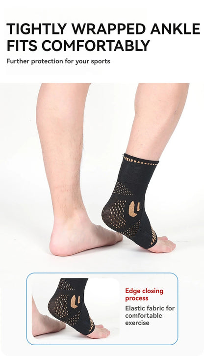 1Pcs Copper Ion Ankle Brace Adjustable Knitted Ankle Brace Compression Strap Fitness Cycling Running Copper Fiber Ankle Brace