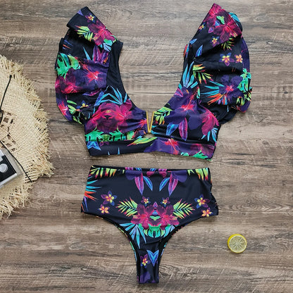 New Sexy Brazilian Bikini Set Ruffle Swimwear Women Push Up Swimsuit High Waist Print Floral Bathing Suit Biquini Female