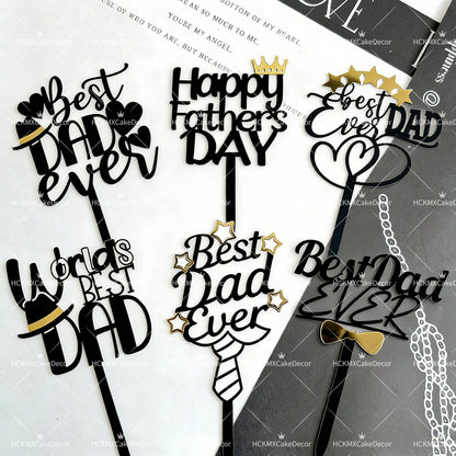 3pcs Happy Fathers Day Acrylic Cake Topper Set Best Dad Ever Cake Decor for Fathers Day Birthday Party Supplies