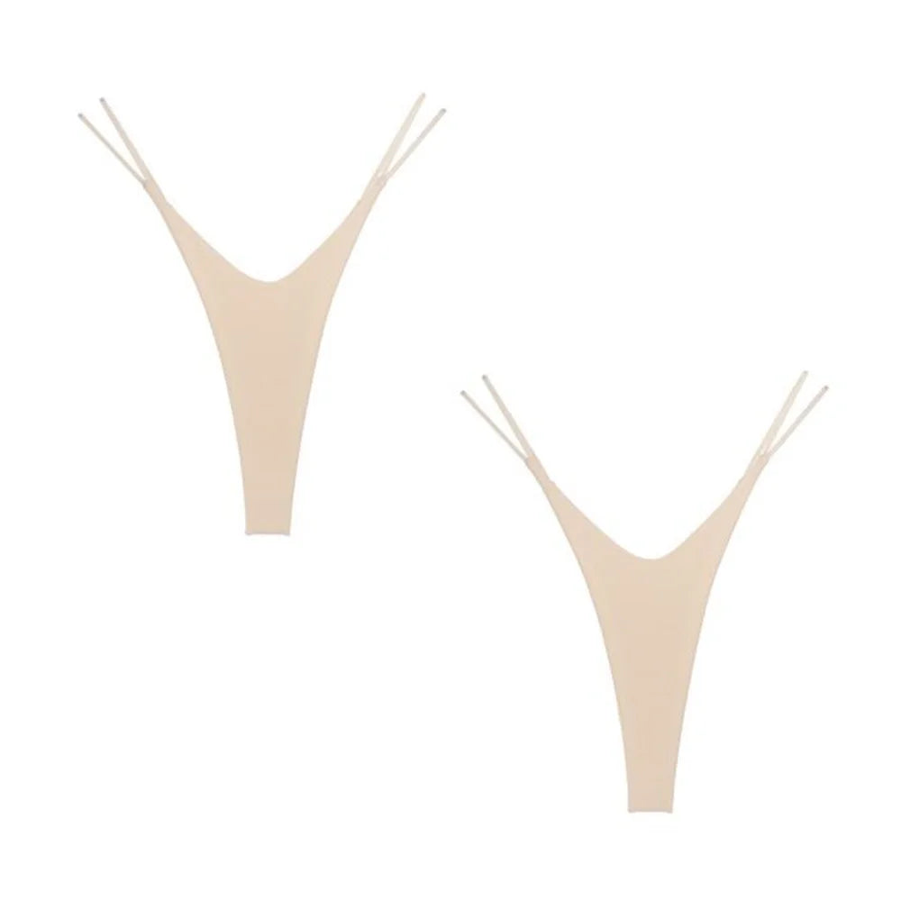 2PCS Sexy High Cut Double-layer Cotton Thong Women's Bikini Bottom Brief G-string Underwear with Elastic Thin Double Belt