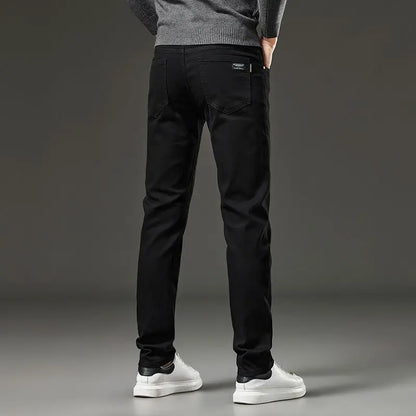 Men's autumn and winter hot jeans elastic small straight leg pants black gray micro elastic zipper fashionable versatile jeans