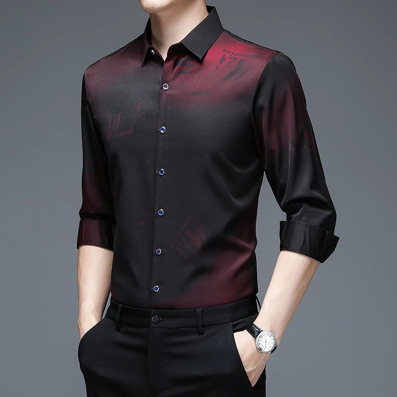 New Men's Casual and Fashionable Long Sleeved Shirt with Printed Anti Wrinkle Business Shirt
