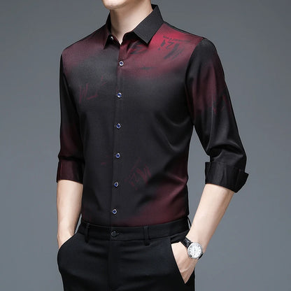 New Men's Casual and Fashionable Long Sleeved Shirt with Printed Anti Wrinkle Business Shirt