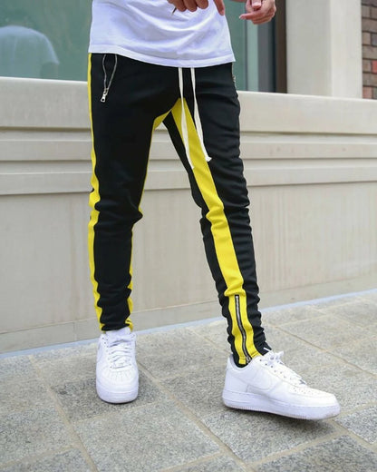 Mens Training Pants Plaid GYM Track Sweatpants Grey Joggers Breathable Stripe Fitness Male Running Sport Trousers Zipper Pockets