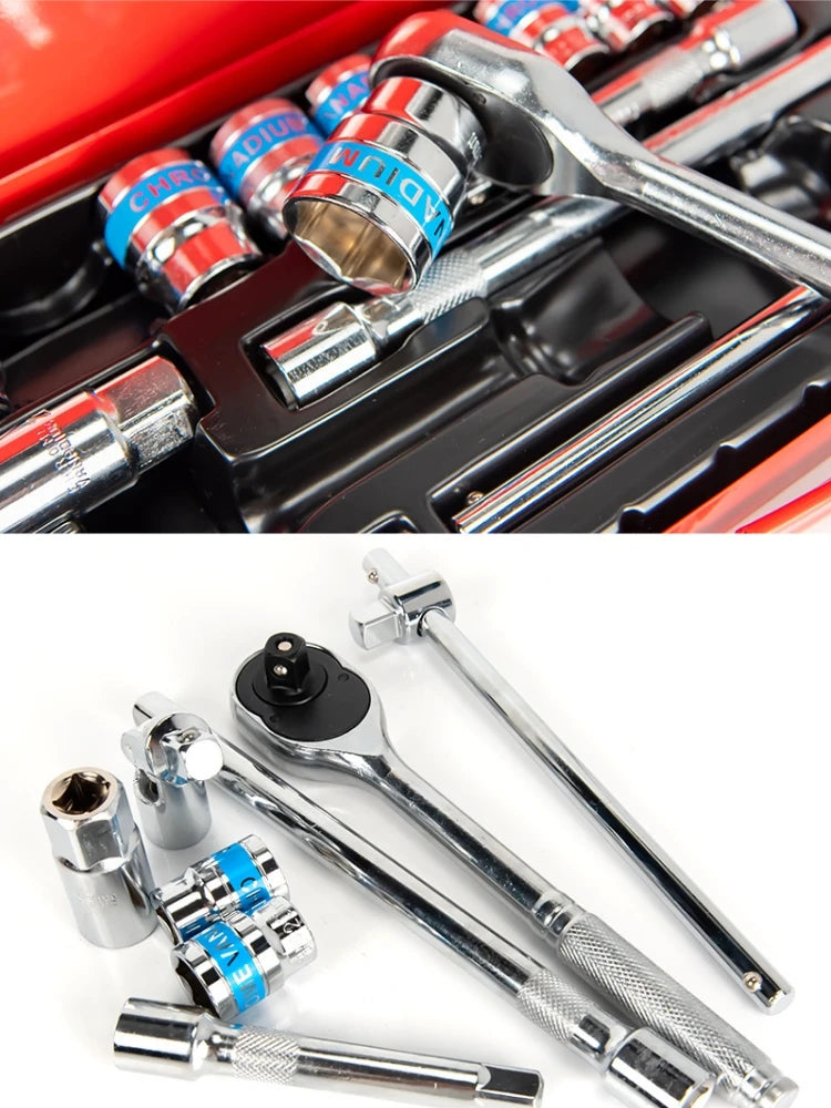 24 Pcs Automotive Machinery Maintenance Automotive Socket Wrench Toolbox Combination Hardware Set Repair Kit