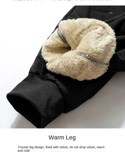 European size thick cotton pants with cashmere for men's cold and casual wear, ultrasonic cotton pants available in multiple col
