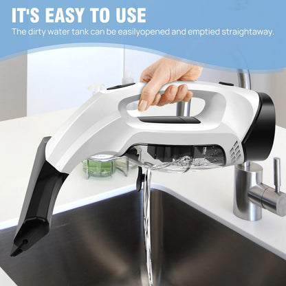 Cordless Window Vac, Rechargeable Window Vacuum Cleaner with Squeegee Head, 150ml Water Tank, Lightweight, 30 Minutes Use On One