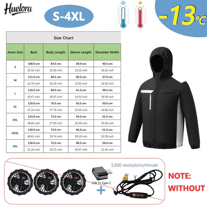 Summer Cooling Jacket Men Hooded Fan Jacket Heat Resistant Fan Air Conditioner Clothes Breathable Outdoor Fishing Fan Workwear