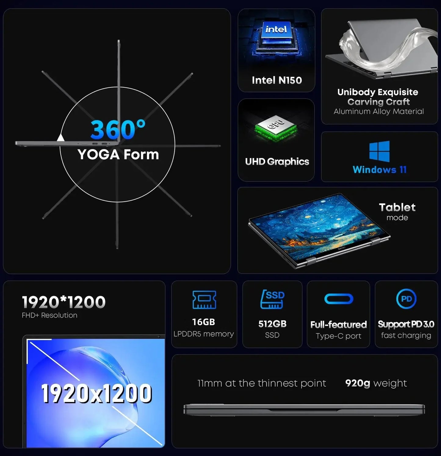 CHUWI MiniBook X Touch Screen Tablet Laptop 2-in-1 Intel N150 16GB LPDDR5 512G SSD  10.51'' 2K FHD Notebook WiFi6 Windows 11