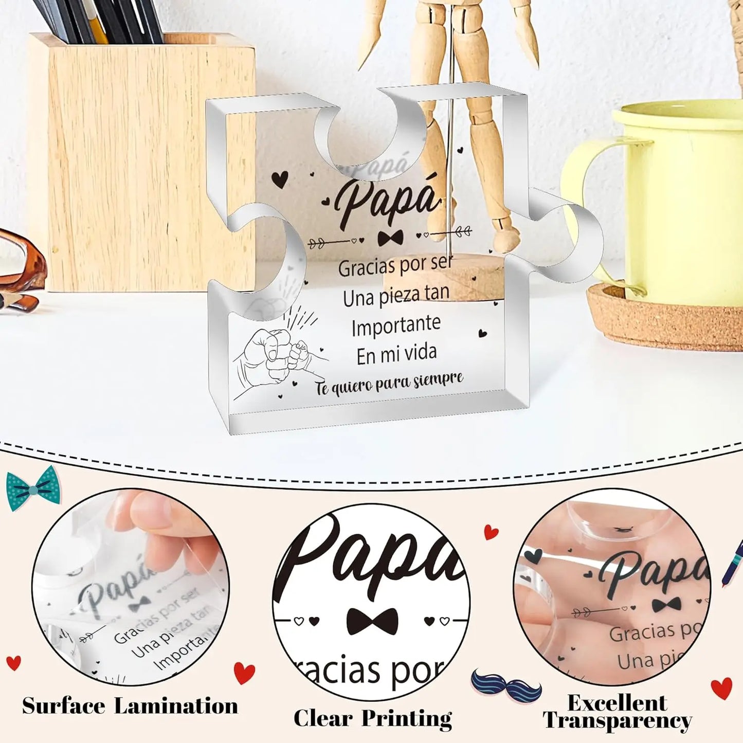 Dad Birthday Gifts - Regalos para Papá Puzzle Acrylic Plaque for Office Desk Decor Keepsake Paperweights Gifts for Dad i