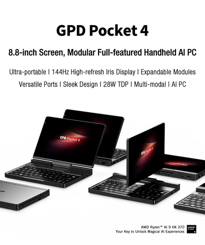 New 2025 version! GPD Pocket 4 8.8-inch AMD Ryzen AI 9 HX 370/8840U 64GB RAM 2TB NVMe Mini Laptop Computer for business