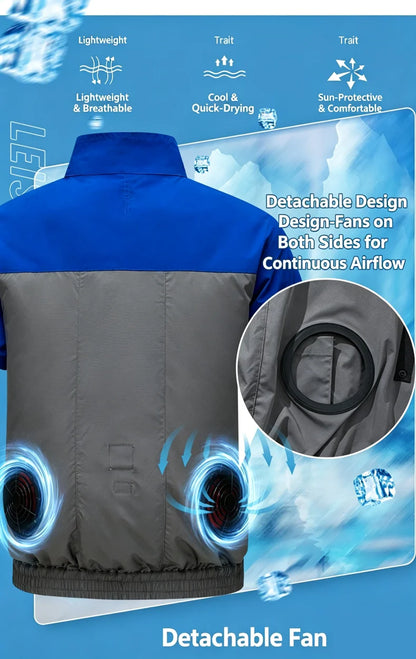 New men's smart cooling workwear with built-in fans, 360° circulating airflow, lightweight and breathable, suitable for hiking,