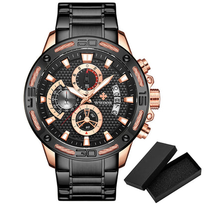 Fashion Men Watches Wwoor Top Brand Luxury Gold Full Stainless Steel Quartz Watch Waterproof Sport Chronograph Relogio Masculino