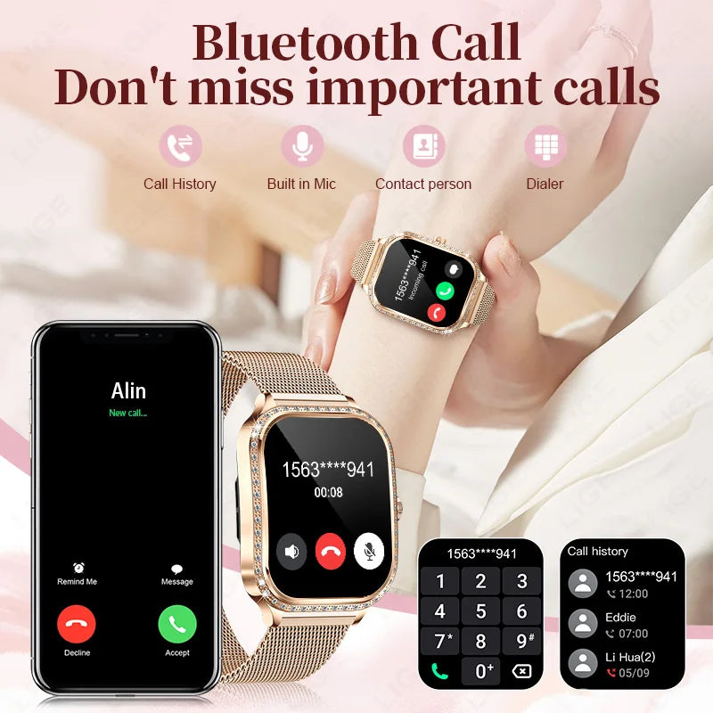 2026 Fashion Women Smart Watch Bluetooth Call Custom Watch Face Fitness Tracker IP68 Waterproof Smartwatch Woman for Android IOS