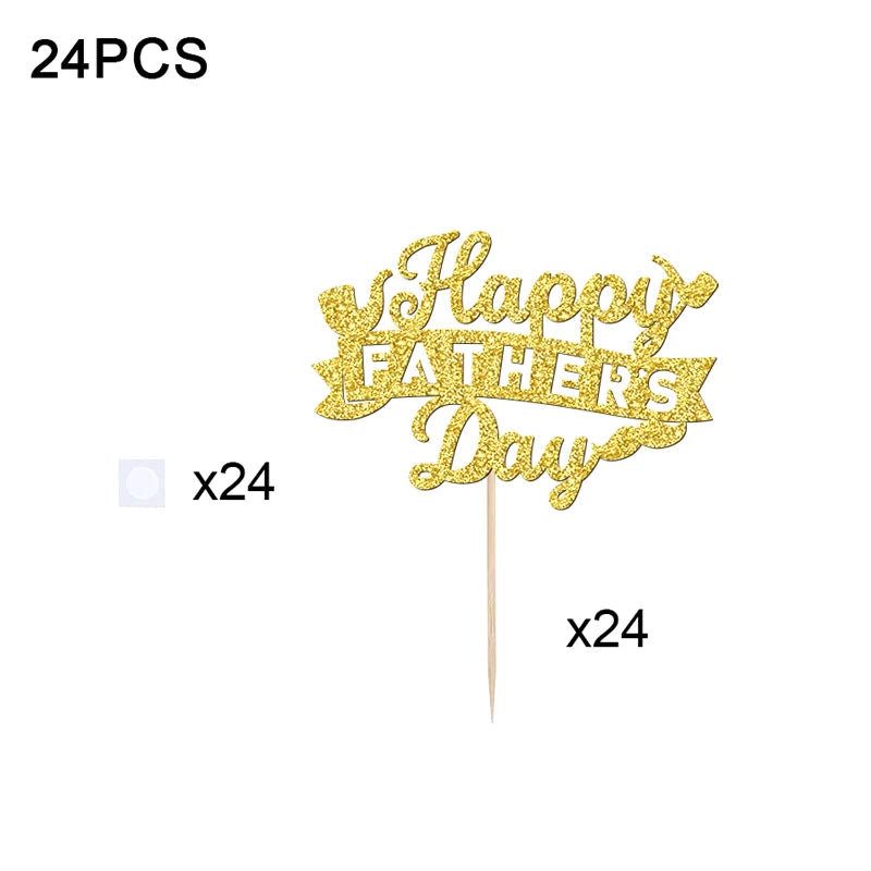YOMDID 24Pcs Happy Father's Day Cake Toppers Father's Day Cupcake Toppers Picks Birthday Cake Decor Cake Decorating Supplies