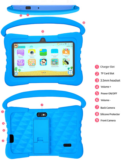 7.0 Inch Kids Tablet Android 12 Quad Core 4GB+64GB WiFi Bluetooth Educational Software Tablets Children's Gifts