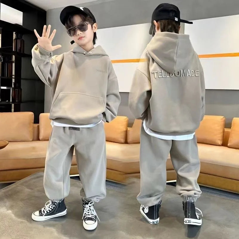 Kids Solid Color Hoodie & Jogger Set