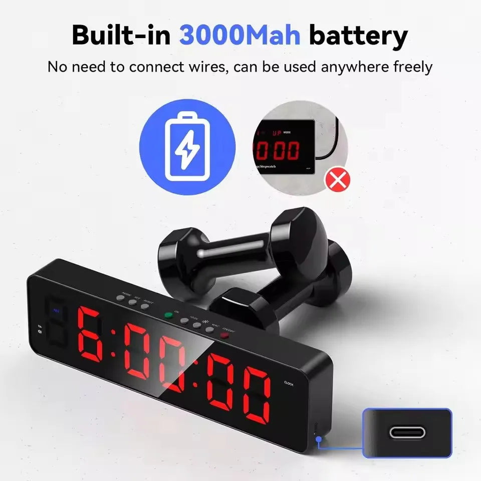 Gym Timer with Remote 11''x 3.5''Ultra-Clear Interval Timer with LED Countdown/Up Wall Clock Power Fitness Timer Stopwatch