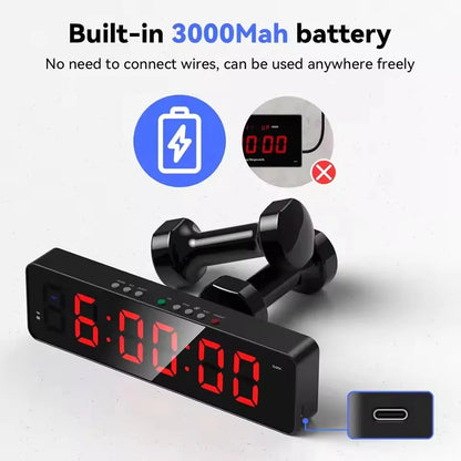Gym Timer with Remote 11''x 3.5''Ultra-Clear Interval Timer with LED Countdown/Up Wall Clock Power Fitness Timer Stopwatch