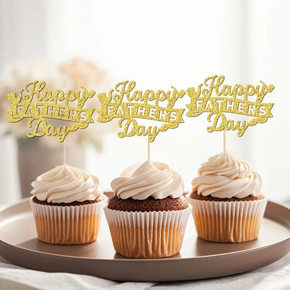 YOMDID 24Pcs Happy Father's Day Cake Toppers Father's Day Cupcake Toppers Picks Birthday Cake Decor Cake Decorating Supplies