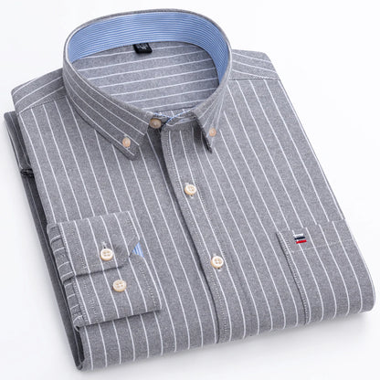 Men's Oxford Long Sleeve Shirt 100% Cotton Wrinkle Resistant & Breathable, Solid Plaid Striped Comfort Casual Button-down Shirts
