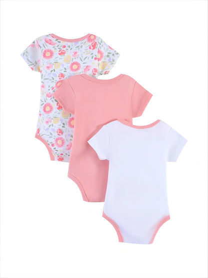 Baby girl clothes 3PCS Baby girl onesies newborn baby clothes Summer Short-sleeved jumpsuit Suitable for 0-9 months