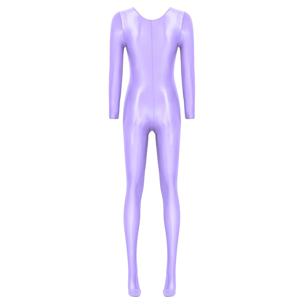 Women Oil Shiny Long Sleeve Pantyhose Jumpsuit Bodystocking Yoga Gymnastics Shapewear One-Piece Swimsuit Catsuit Glossy Bodysuit