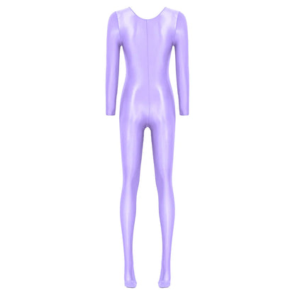 Women Oil Shiny Long Sleeve Pantyhose Jumpsuit Bodystocking Yoga Gymnastics Shapewear One-Piece Swimsuit Catsuit Glossy Bodysuit