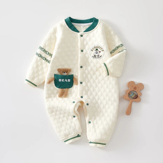 Baby Clothes for Autumn, Class A, Boys' Full-Month Outfit, One-Piece Romper, Baby Thermal Interlayered Warm Newborn Bodysuit