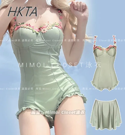 Japanese Lolita Girls Bow Cute Water Blue Swimsuit Hot Spring Bathing Swimwear Japanese Style Women One Peice Swimming Suit