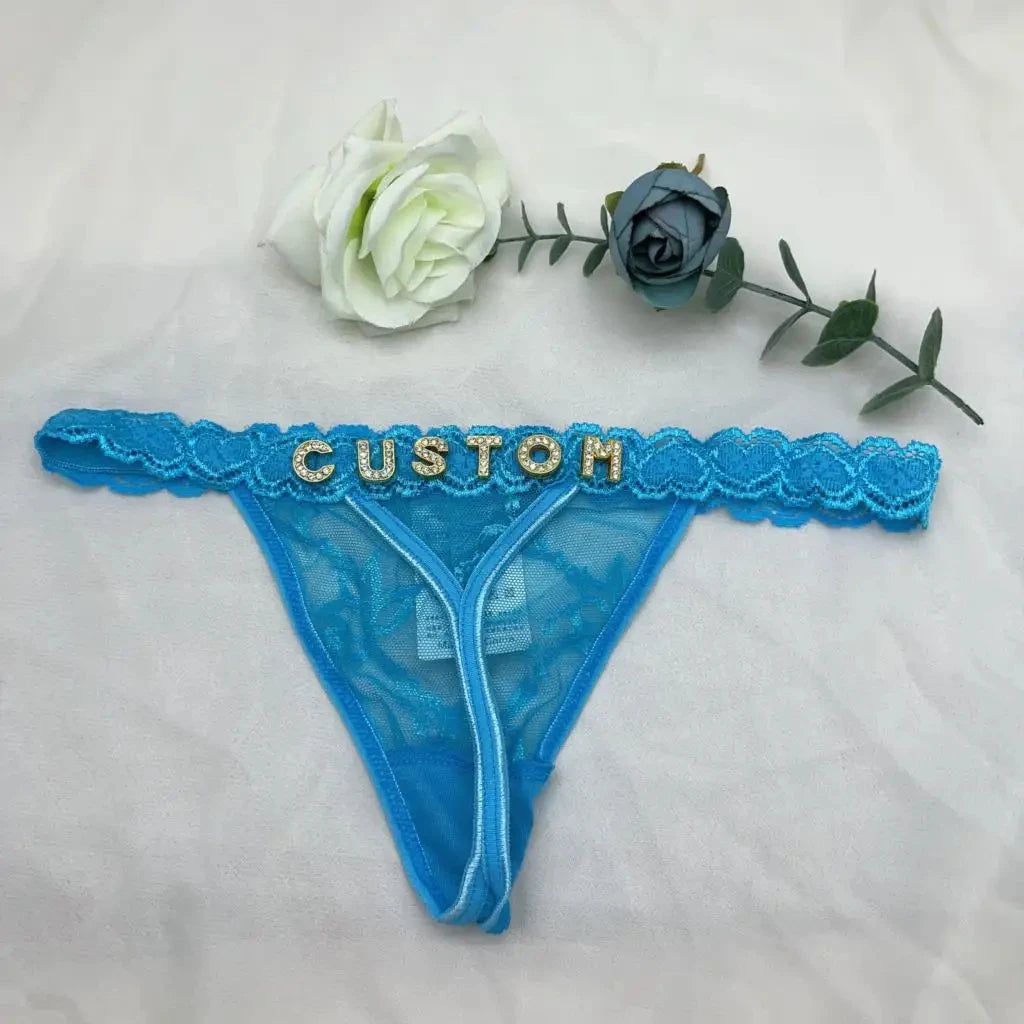 Custom Thong Panties with Name DIY Letter Waist Chain Body Jewelry Women Sexy Lace Bikini G-String Girl Christmas Cheeky Gift