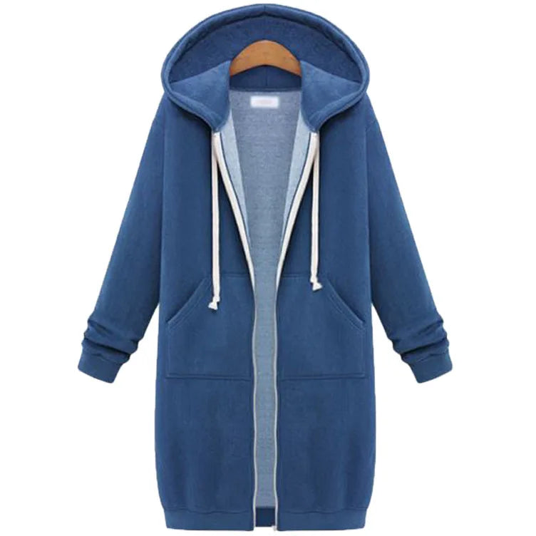 Solid Color Pocket Long Sweatshirt Coat