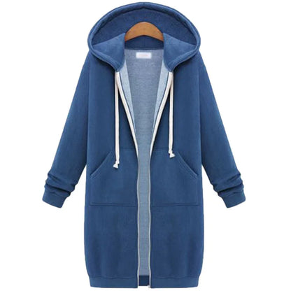 Solid Color Pocket Long Sweatshirt Coat