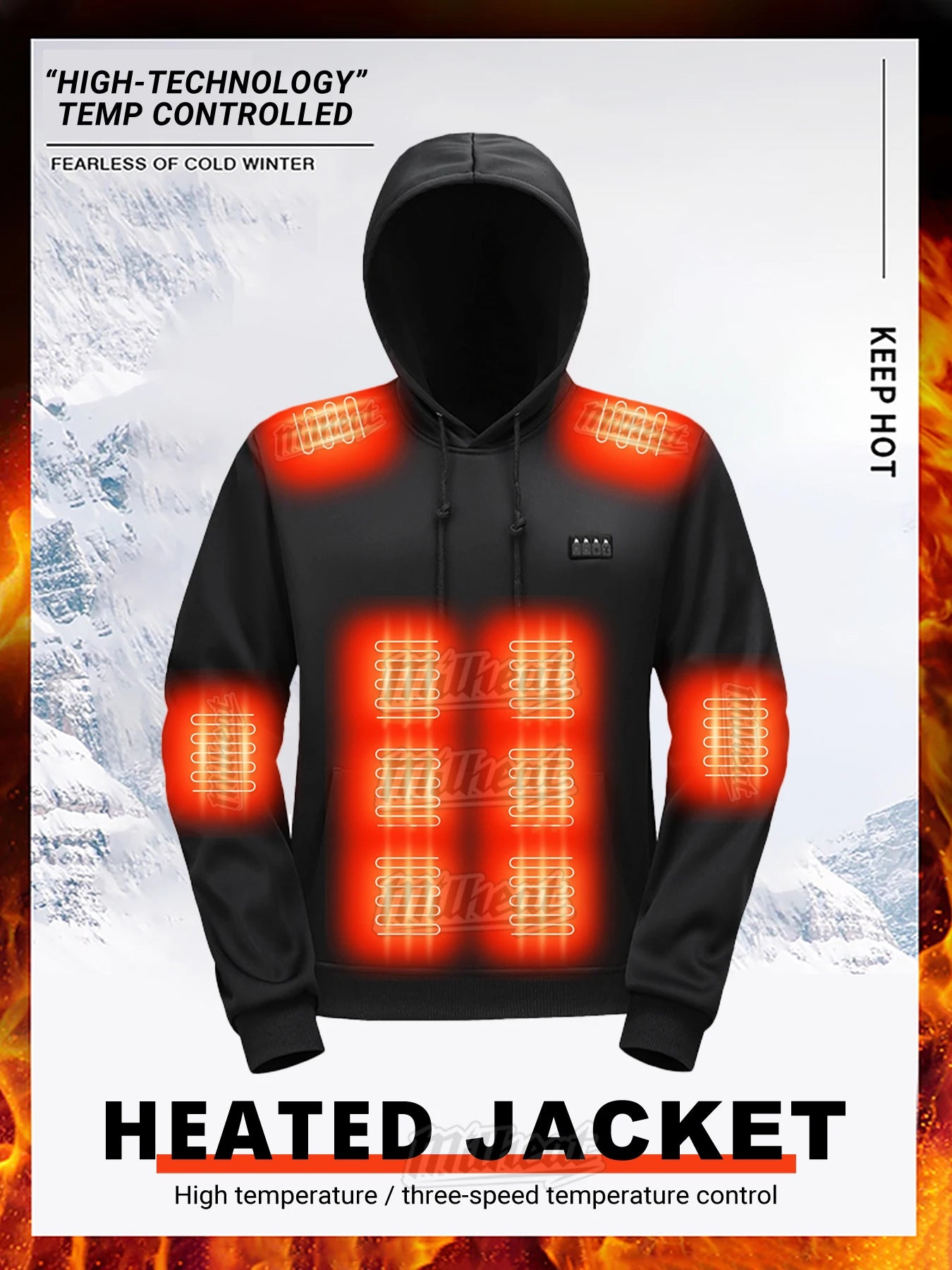 Smart Heating Jacket, 29 Heating Zones,4-Switches,3 Temperature Options, For Winter Indoor and Outdoor Activities