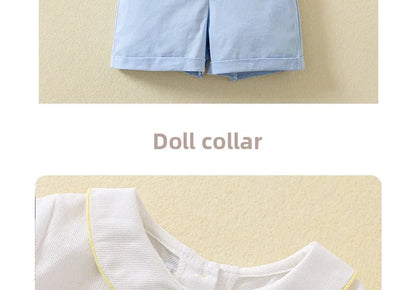Ins Handmade Baby Boys' Clothes New British Wind Cotton Short-sleeved Shirt Embroidered Bear Clothes Baby Boys Boutique Suits