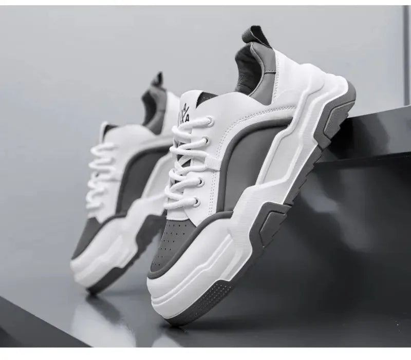 Sneakers for Men High Quality Leather Casual Shoes Thick-soled Vulcanized Shoes Lace Up Platform Tennis Shoes Chaussure Hommes