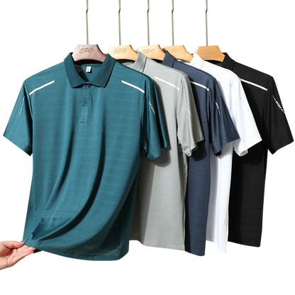 Summer Ice Silk Polo Top Short sleeved Polo Collar Quick Drying Sports Shirt Trendy and Fashionable Thin Breathable T-shirt