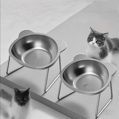 Raised Cat Bowls Tilted Neck Guard Cat Food Bowl 304 Stainless Steel Shatter-resistant Elevated 15° Pet Supplies For Puppy Cat