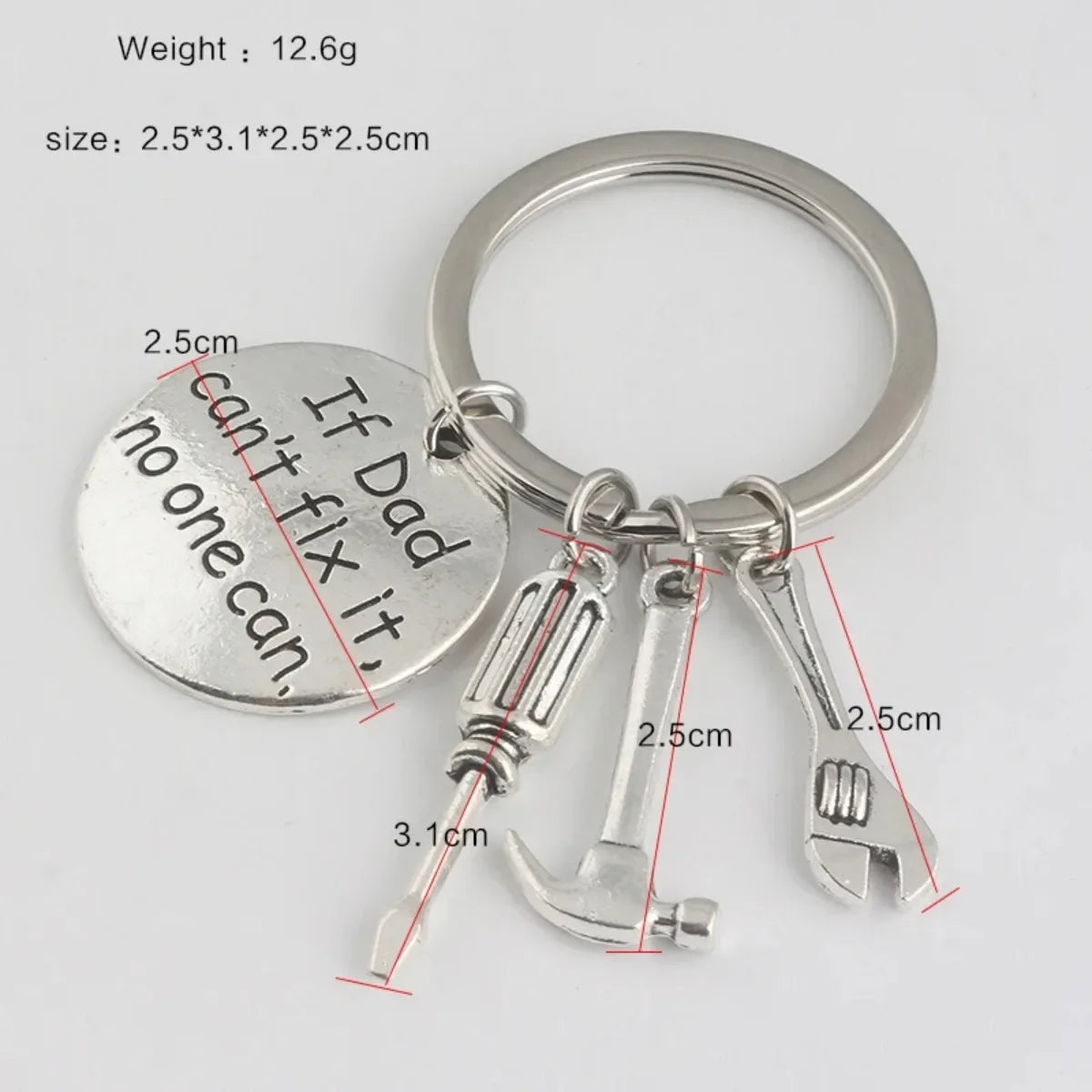 Hand Tools Themed Keychain 'If Dad Can't Fix It No One Can' Pendant Fathers Day Gift for Men Jewelry