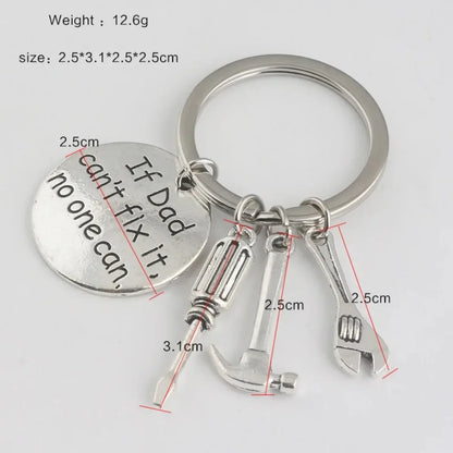 Hand Tools Themed Keychain 'If Dad Can't Fix It No One Can' Pendant Fathers Day Gift for Men Jewelry