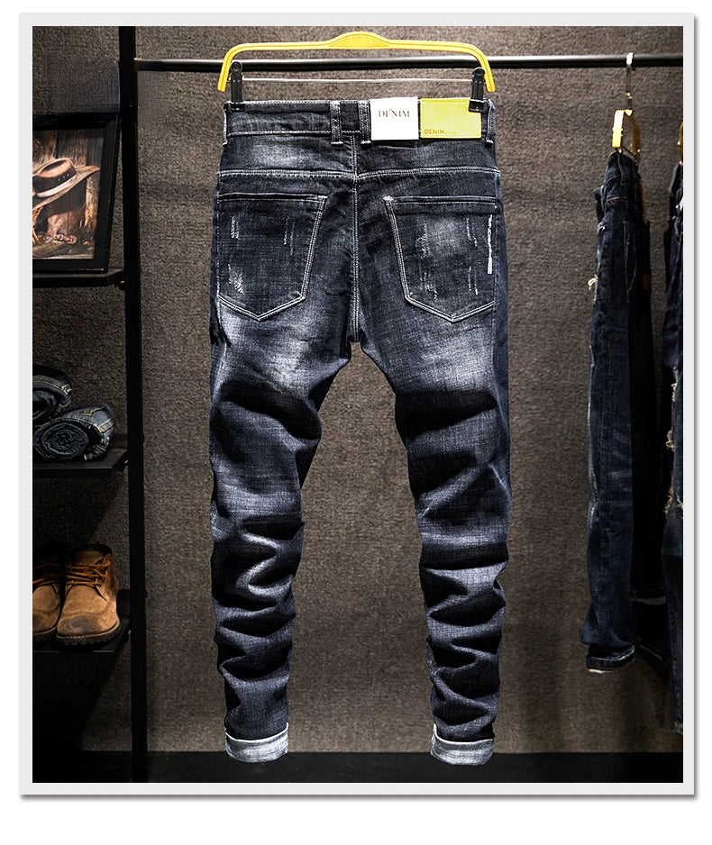 2025 Summer New Ripped Jeans Men Slim-fit Denim Pants Cotton Korean Style Fashion Men's Clothing Elasticity Versatile
