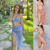 Three-Piece Swimsuit 2025 New Bikini Sexy Solid Color Split Women's Swimwear for Women