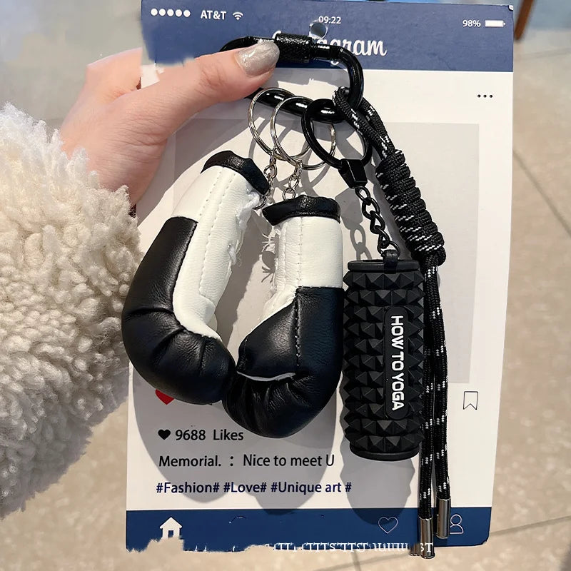 New Boxing Gloves Keychain Fitness Key Chain Sports Backpack Pendant Yoga foam Axis Keychain Bag Charm Fitness Gift
