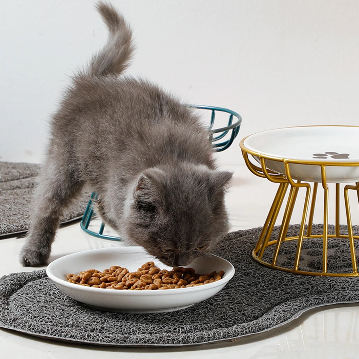 Pet ceramic bowl, tall cat food bowl, snack canister dish, cat food bowl with neck protection and anti-toppling function