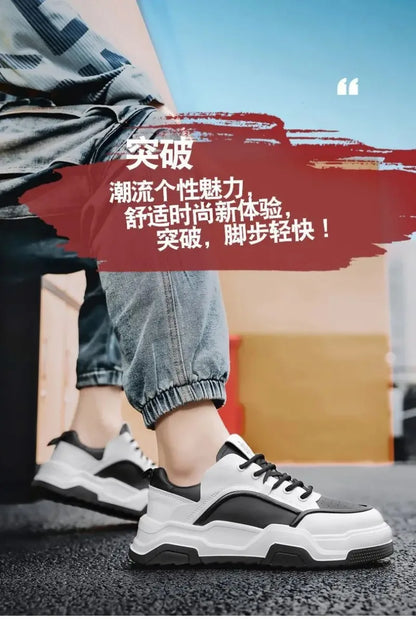 Sneakers for Men High Quality Leather Casual Shoes Thick-soled Vulcanized Shoes Lace Up Platform Tennis Shoes Chaussure Hommes