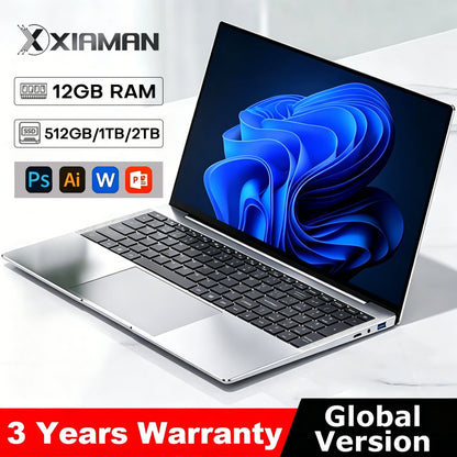 Xiaman 2026 Laptop Computer Windows 11 Intel Atom A3950 Notebook PC 12GB RAM 512GB 1TB 2TB SSD 1080P Office Study Computer PC