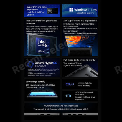 Xiaomi laptop RedmiBook Pro 16 2024 Core Ultra 5-125H/Ultra 7-155H ARC Graphics 32GB DDR5 1TB SSD 16-inch 3.1K 165hz Screen Pc